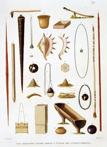 マリアーナ諸島の家庭用品と武器、ヴォヤージュオートゥールデュモンド（1817-20）、ルイクロードデザルスドフレシネ（1779-1842）、ジャンルイデニスクータン（1776-1831）、p 作： Antoine Germain Bevalet