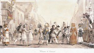 カーニバルの衣装、アントワーヌ＝ジャン＝バティスト・トマ（1791-1833）作、水彩画。イタリア