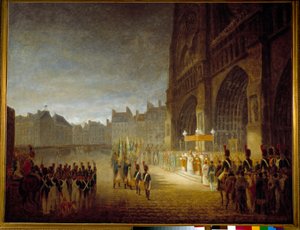 1804年のパリ・ノートルダム大聖堂の広場での国旗の弁明 アントワーヌ・ジャン・グロ（1771-1835）の作とされる絵画 19世紀 日1.1x1.46 m パリ、カルナヴァレ美術館 作： Antoine Jean (attr. to) Gros