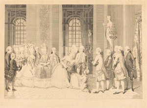 5月1日、ベルガルド夫人裁判官と夫の自由について発表する女王 作： Antoine Jean Duclos after vicomte Charles Henri Desfosses