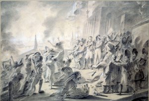 モスクワの火事 1812年09月15日 ナポレオン1世が到着すると、総督のロストプチナ伯爵が街を燃やした。アントワーヌ・ジャン・グロ（1771-1835）による茶色のインク、ウォッシュ、ペン、鉛筆、グワッシュのドローイング 1812年 薄暗い。0.57x0.84 m パリ、ルーヴル美術館 作： Antoine Jean Gros