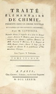 Traite Elementaire de Chimie、Tome IIのタイトルページ、1789年パリ発行（印刷）
