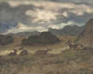 風景の中の鹿、1810-75。 作： Antoine Louis Barye