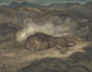 眠っているライオン、1810-75。 作： Antoine Louis Barye