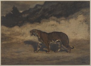 左に歩くトラ（紙にトイレ） 作： Antoine Louis Barye