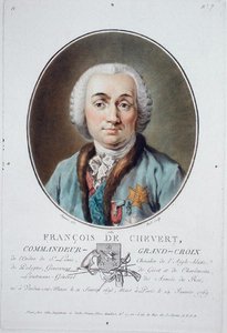 フランソワ・ド・シュヴェール（1695-1769）『フランスの偉大な男性、輝かしい女性、忘れられない人々の肖像』より、ライドが彫ったもので、1787-92年に出版されたカラーリトグラフ。