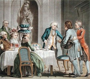 ヴォー伯爵（1705-88）が農夫に飲食物を提供している様子、Jean Baptiste Morret（fl.1790-1820）の彫刻