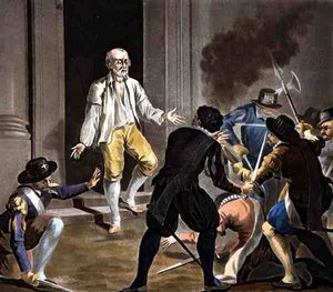 ジャン・バティスト・モレ（fl.1790-1820）1788（色付きの彫刻）によって彫刻されたガスパール・ド・コリニーの死 作： Antoine Louis Francois (after) Sergent Marceau