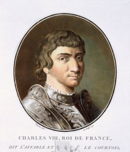 チャールズ8世、偉大な男性の肖像画、輝かしい女性、フランスの記憶に残る主題、墓碑とカラープリント、ピエールブリン発行、1786-92年、パリ（カラー彫刻） 作： Antoine Louis Francois Sergent Marceau
