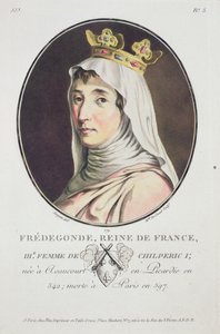 フレデゴンド、フランクの女王、肖像画のデグランオム、輝かしい女性、フランスの思い出に残る主題からの墓、カラープリント、ピエールブリン、1786-92、パリ（色付きのe