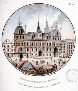 パリのオテル・ド・ヴィレ広場の眺め - セルジュの「パリの主要建築物の絵のような眺め」にて 作： Antoine Louis Francois Sergent Marceau