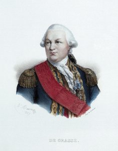 フランソワ・ジョセフ・ポール・ド・グラース提督（1722-1788）の肖像。リトグラフ（23.9 x 15.6 cm）、アントワーヌ・モーラン（1793-1890）の作品、ルメルシエのエングレーヴィング。