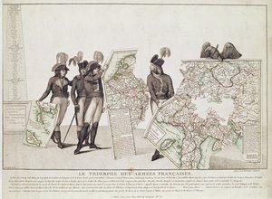 1797年4月18日、ルーベンの平和の時代に勝利の地図を持っているフランス軍、ナポレオンと彼の将軍の勝利、1797年