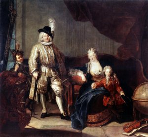 フォン・エルラッハ男爵とその家族の肖像。 Antoine Pesne (1683-1757) による絵画、1710 年頃。キャンバスに油彩。 ドイツのバロック様式の芸術。 エルミタージュ美術館、サンクトペテルブルク 作： Antoine Pesne