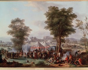 皇帝ナポレオン1世のビバーク、オーストリアのエバースベルグ城付近 1809年4月5日（絵画 作： Antoine Pierre Mongin