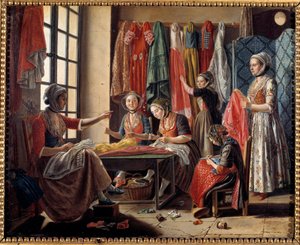 1760年のアルルの裁縫場 アントワーヌ・ラスパル（1738-1811）による絵画 1760年 アルル、リアットゥ美術館 作： Antoine Raspal