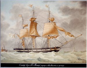 ブルボン島への航海、大洋の三畳敷き 水彩画 アントワーヌ・ルー（1765-1835） 1827-1829年 マルセイユ、海洋博物館 作： Antoine Roux