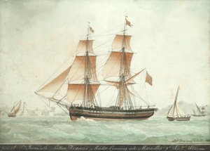 マルセイユに入港するイタチ号、1823年9月9日