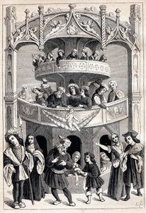 アントワーヌ・ヴェラール（1485-1512年）の「フランソワのグラント・テレンス」の扉-16世紀の演劇的表現 作： Antoine Verard