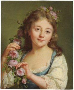 バラの花輪を持つ少女 作： Antoine Vestier