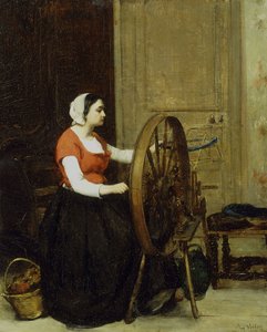女性と糸車、1860年頃？ 作： Antoine Vollon