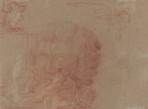 フィギュアのスケッチと彫刻された頭の後のコピー [裏面] 作： Antoine Watteau