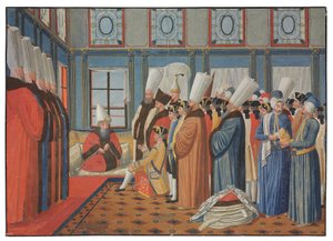 1755年5月31日、ルイ15世の大使であるヴェルゲンヌ伯、グランドヴィジエのオスマンスルタン「オスマン3世」への贈呈