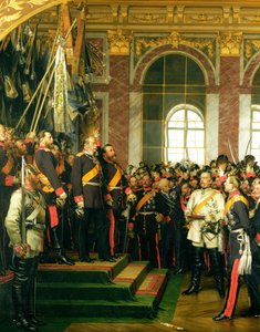 1871年1月18日、ヴェルサイユの鏡の間で1885年に描かれた、新しいドイツ帝国のカイザーとしてのヴィルヘルムの宣言（185620も参照） 作： Anton Alexander von Werner