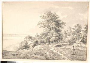エルベ川沿いの小さな寺院のある公園。 ブクステスキン 作： Anton Carl Dusch