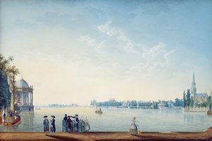 1814年、ウォーターランドのヘイブンラックからブロークまで、またはオランダのアイセル川のほとりにあるズボーレ市 作： Anton Ignaz Melling