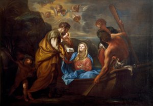 エジプトへの飛行 聖家族が船に乗り込む様子。アントン・マリア・ピオラ（1654-1715）作 Collezione Banca Carige Genes 作： Anton Maria Piola