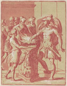 ムキウス・スカエヴォラが火の中に手を入れる 作： Anton Maria Zanetti I after Parmigianino