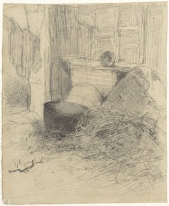 わらと様々 な物で納屋のインテリア 作： Anton Mauve