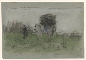 砂丘で馬と馬車を持つ男 作： Anton Mauve