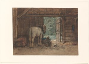 開いている厩舎のドアで厩舎の馬 作： Anton Mauve