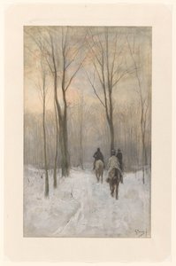 Haagse Bosの雪の中のライダー ハーグの森の雪の中のライダー