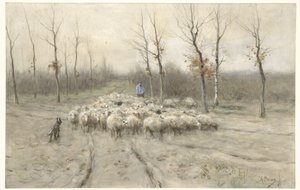 ラーレン近くの荒野で羊の群れ 作： Anton Mauve
