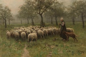 羊の群れを持つ羊飼い 作： Anton Mauve