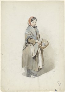 スカーフとバスケットを持つ立っている女性 作： Anton Mauve
