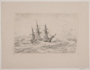 ノルウェーの海岸の下のフリゲート艦 作： Anton Melbye