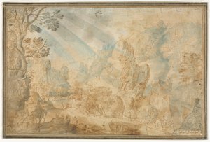 数字のある山の風景、前半1600年代。 作： Anton Mirou