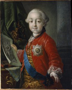 子供の頃のパーヴェル・ペトロヴィッチ・ロマノフ大公 (1754-1801) の肖像画。 （パベル・ペトロヴィッチ大公の子供の肖像）。 1796 年から 1801 年までのロシア皇帝。アントン・パブロヴィッチ・ロセンコ (1737-1773) による絵画、キャンバスに油彩