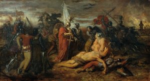 ボヘミア王プシェミシル・オットカルの死体に向かうルドルフ・フォン・ハプスブルク 作： Anton Romako