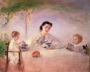 アーティストの妻ソフィーと娘のマチルダとアデル、1873 作： Anton Romako