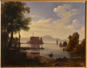 ナポリのカステル・デッル・オーヴォ（油彩・キャンバス 作： Anton Sminck Pitloo