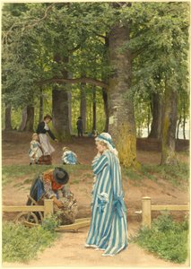 ヘリングスドルフの公園にいる芸術家の妻と娘たち 作： Anton Alexander von Werner