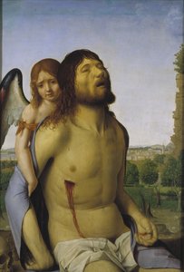 天使に支えられた死んだキリスト 作： Antonello da Messina