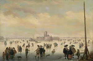 スケートの情景（油彩・パネル） 作： Antoni (1594 1641) Verstralen