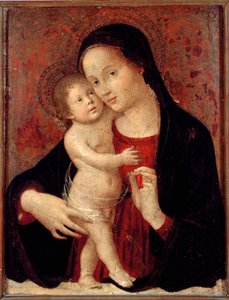 聖母子像 木版画 アントニオ・アクイリ・ディット・アントニアッツォ・ロマーノ（1461～1508年頃活躍） 日46×37 ジーンズ、パラッツォ・ビアンコのガレリア 作： Antoniazzo Romano