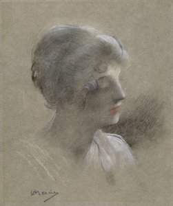 若い女性の頭 作： Antonin Mercié